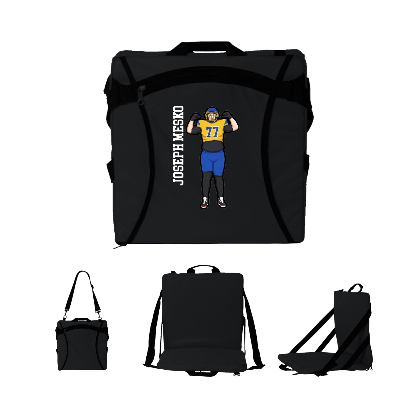 Folding Stadium Seat — Name Vertical in Black