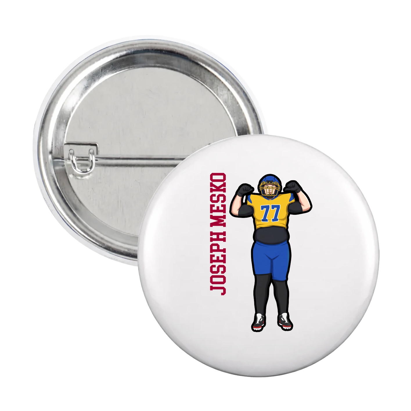 Game Day Button — Name Vertical in White