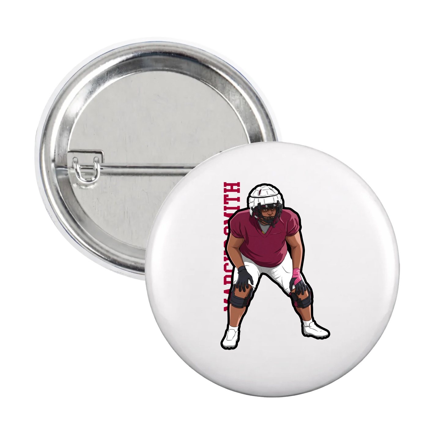 Game Day Button — Name Vertical in White