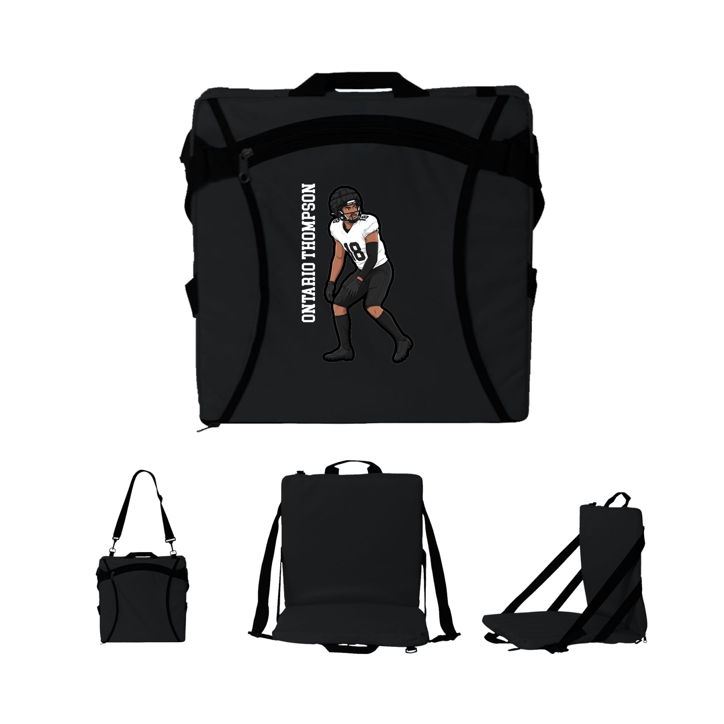 Folding Stadium Seat — Name Vertical in Black