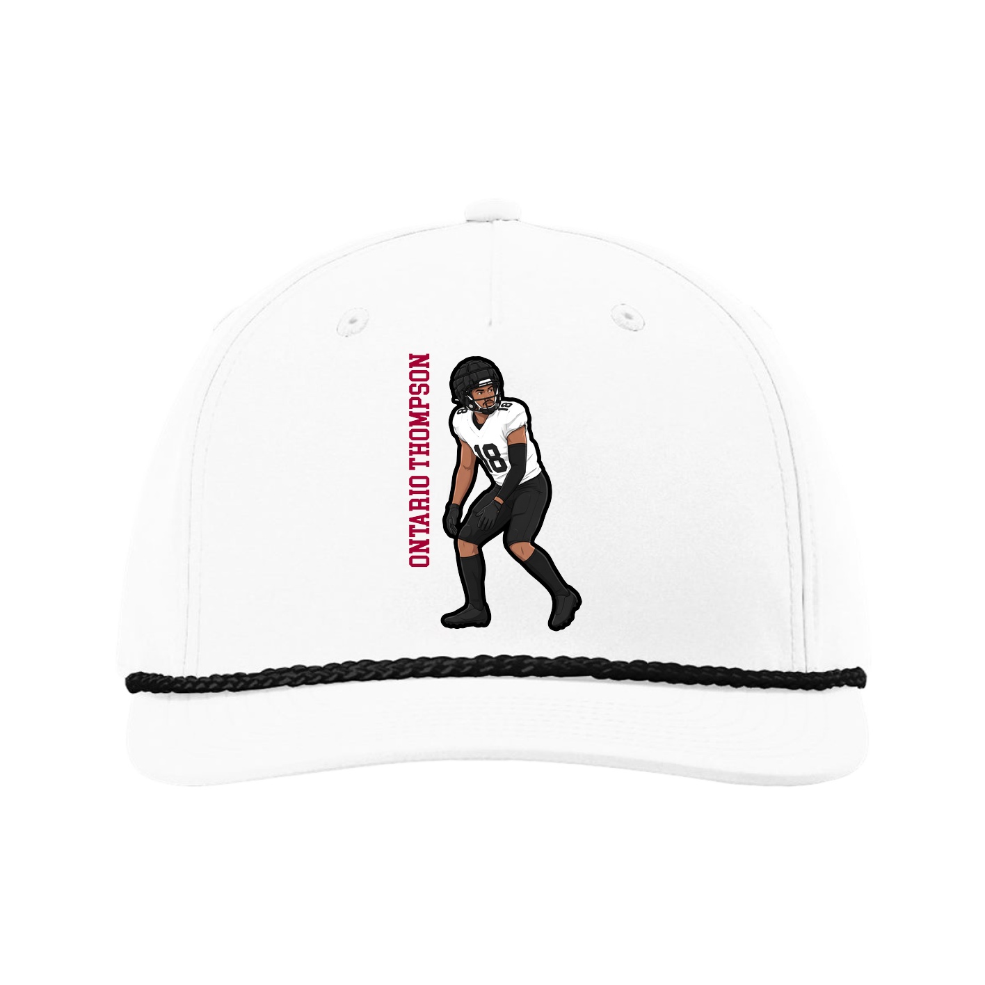 Five-Panel Classic Rope Cap — Name Vertical in White