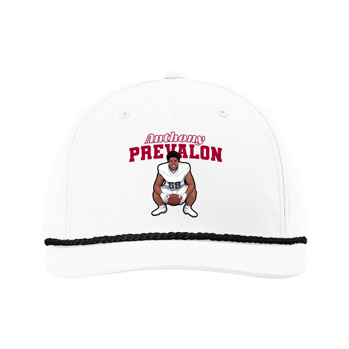 Five-Panel Classic Rope Cap — Name Arch in White
