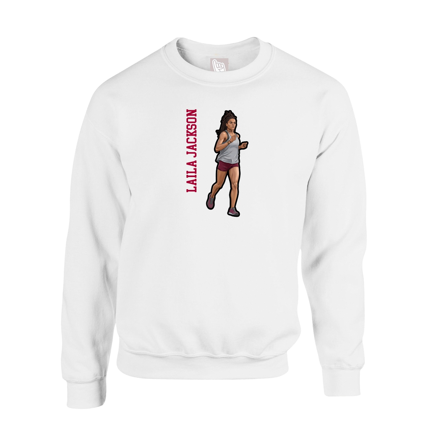 Fleece Crew — Name Vertical in White