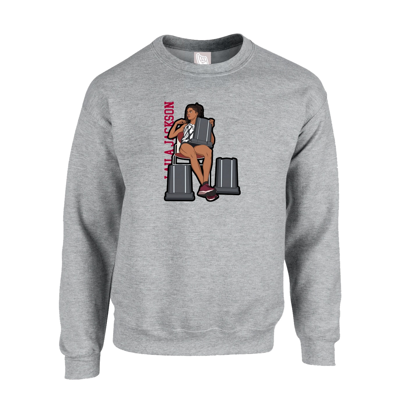 Fleece Crew — Name Vertical in Grey