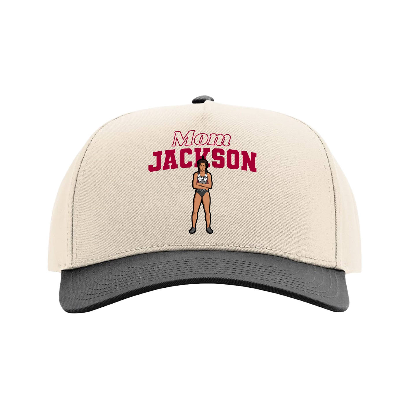 Full Fabric Five-Panel Champ Cap — Mothers Day Block in Cream/Black