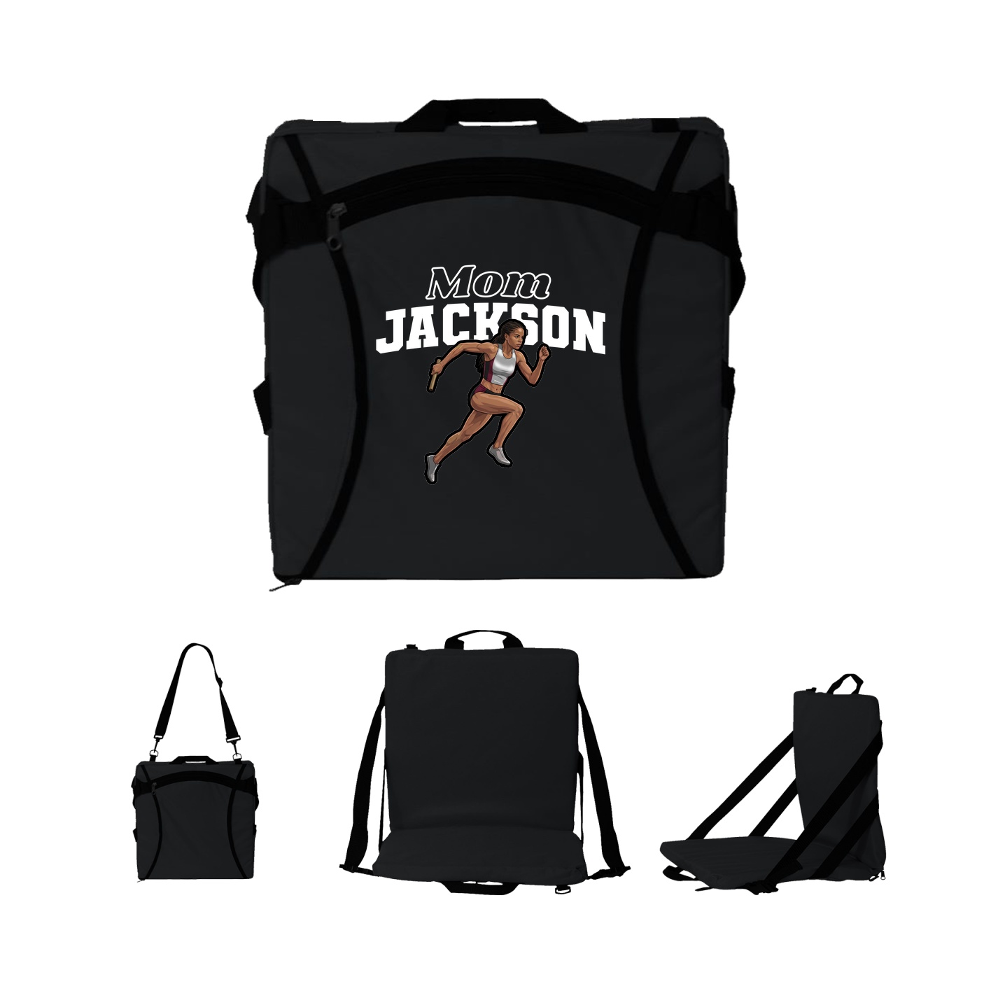 Folding Stadium Seat — Mothers Day Block in Black