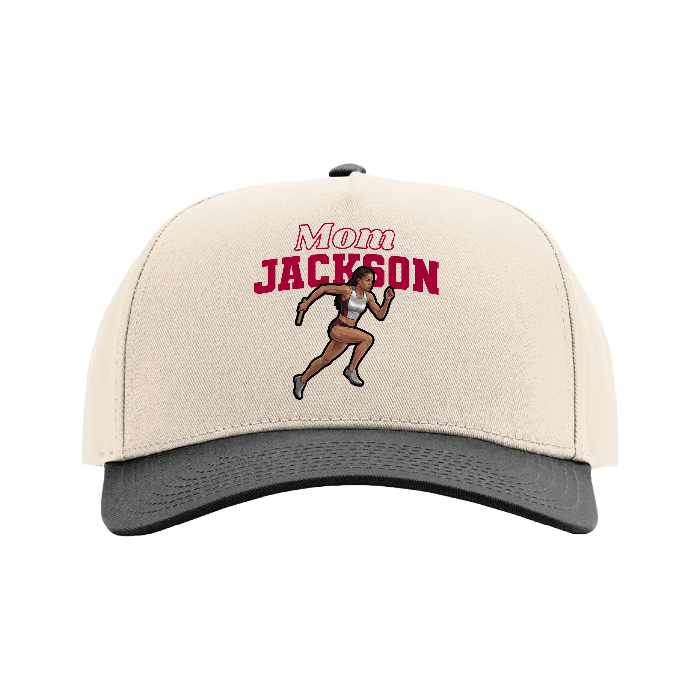 Full Fabric Five-Panel Champ Cap — Mothers Day Block in Cream/Black