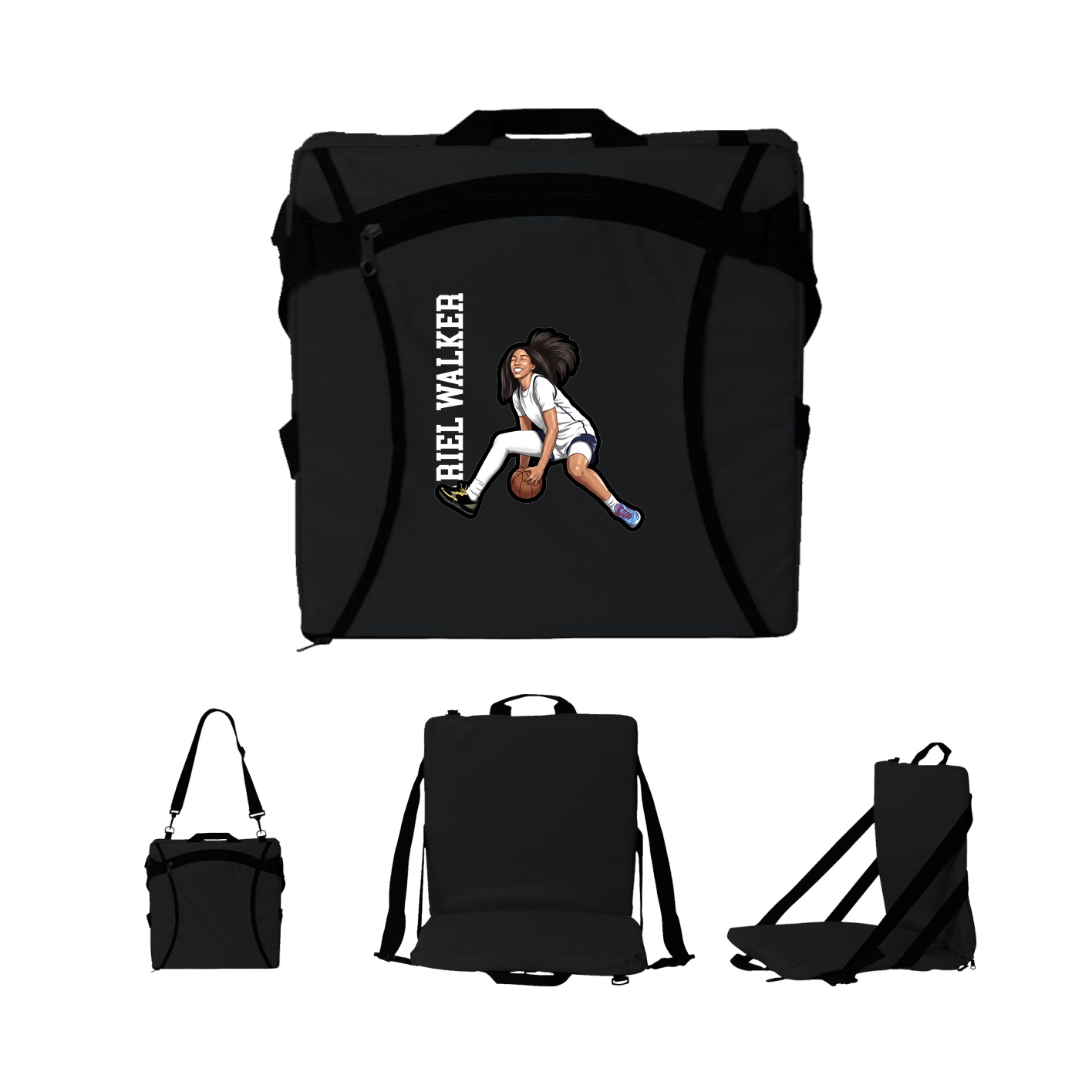 Folding Stadium Seat — Name Vertical in Black