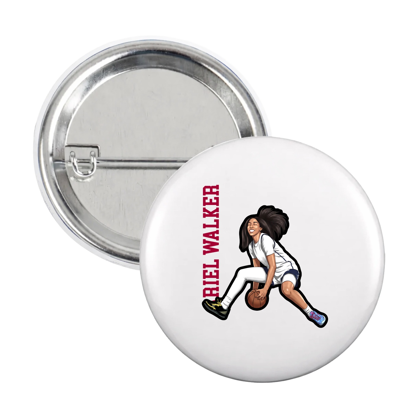 Game Day Button — Name Vertical in White
