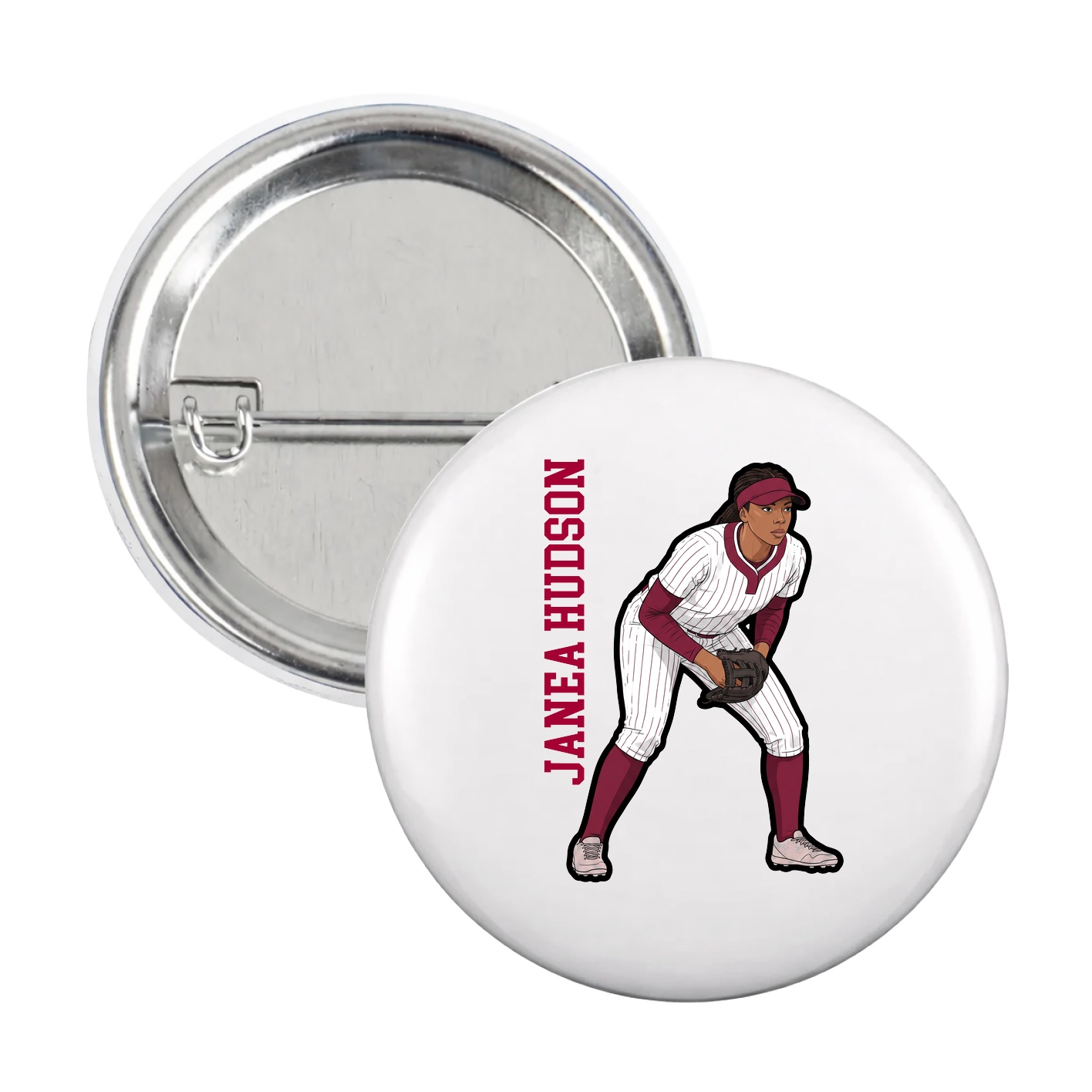 Game Day Button — Name Vertical in White