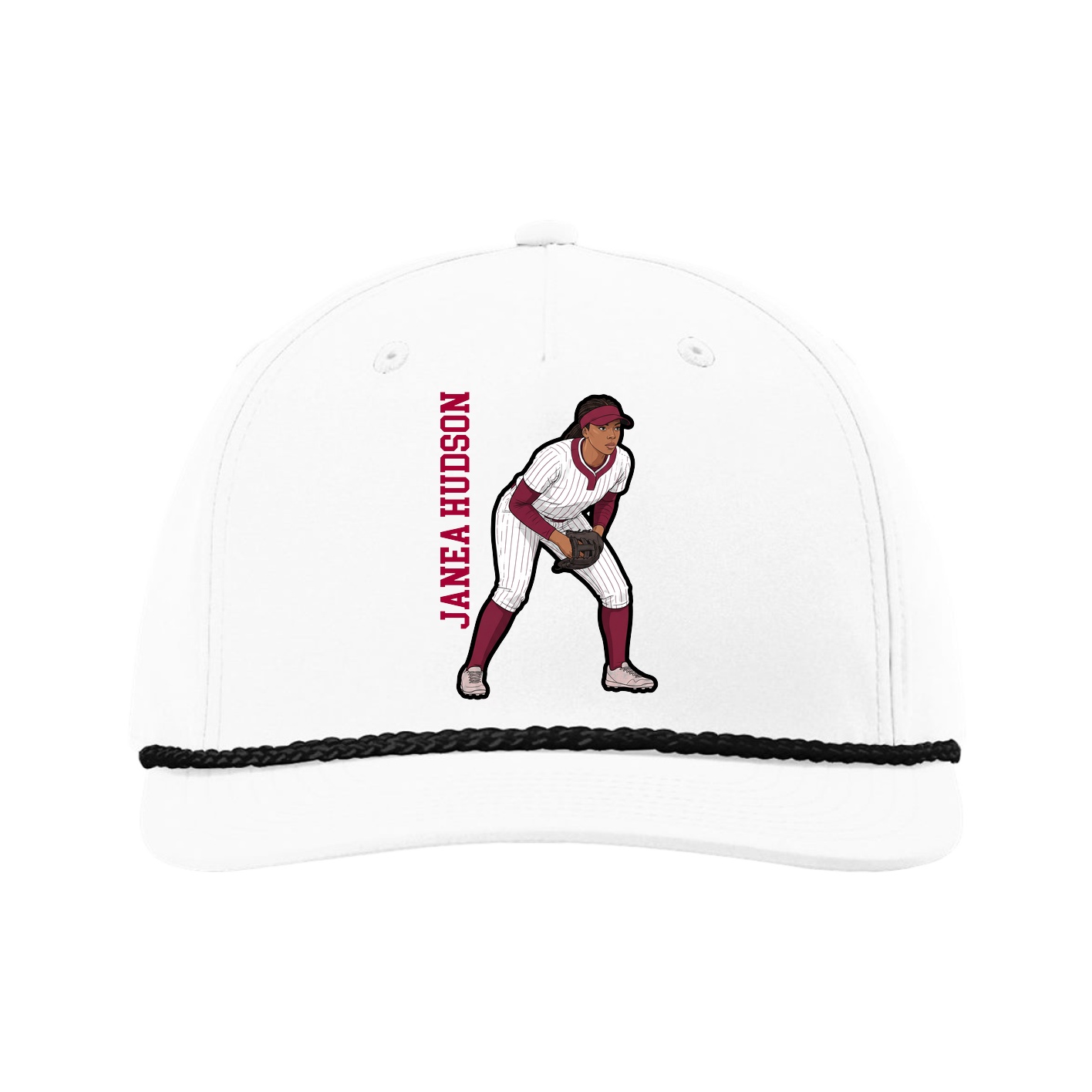 Five-Panel Classic Rope Cap — Name Vertical in White
