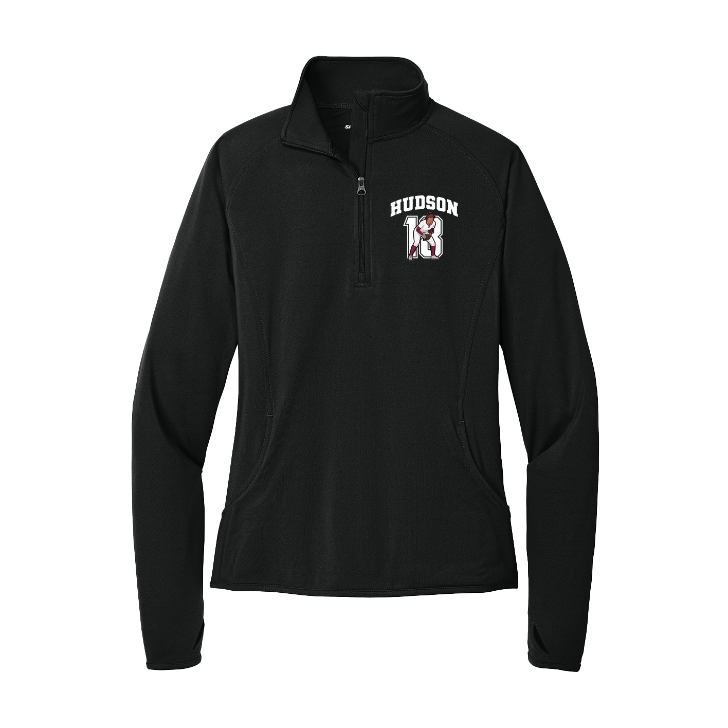 Women's Q-Zip Pullover — Number in Black