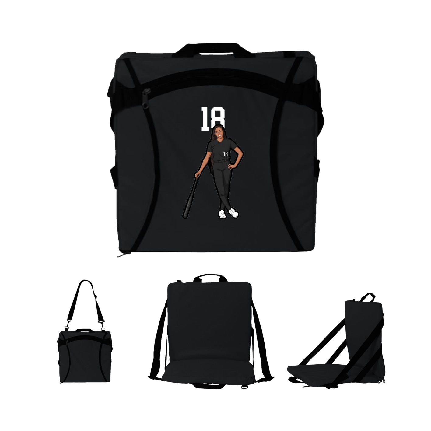 Folding Stadium Seat — Number Top in Black