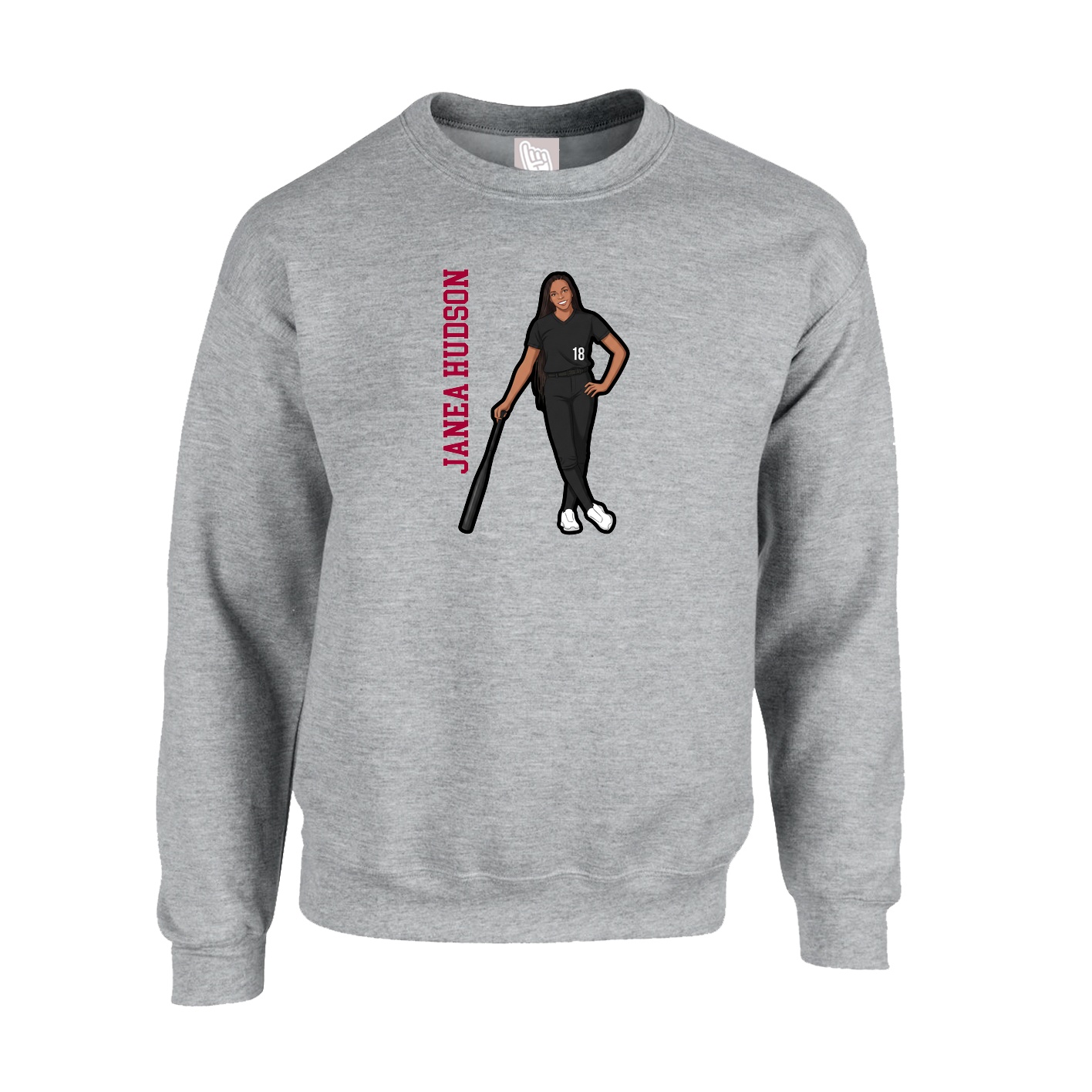 Fleece Crew — Name Vertical in Grey