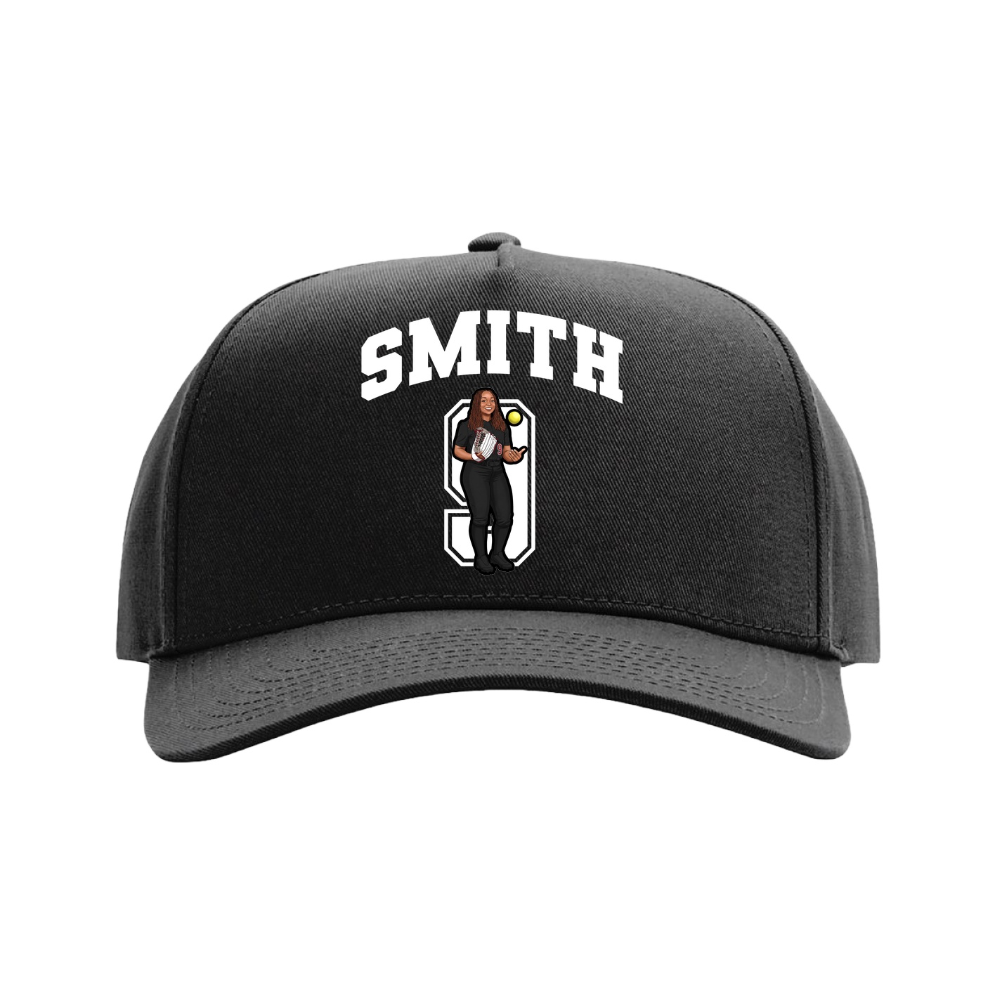 Full Fabric Five-Panel Champ Cap — Number in Black