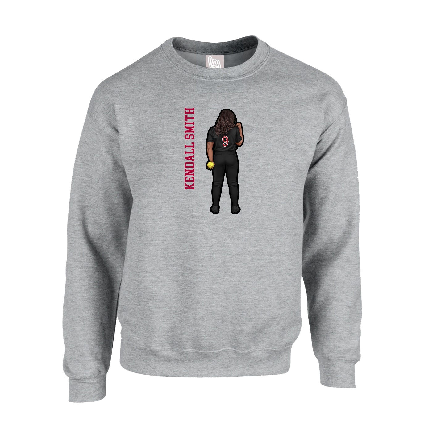 Fleece Crew — Name Vertical in Grey