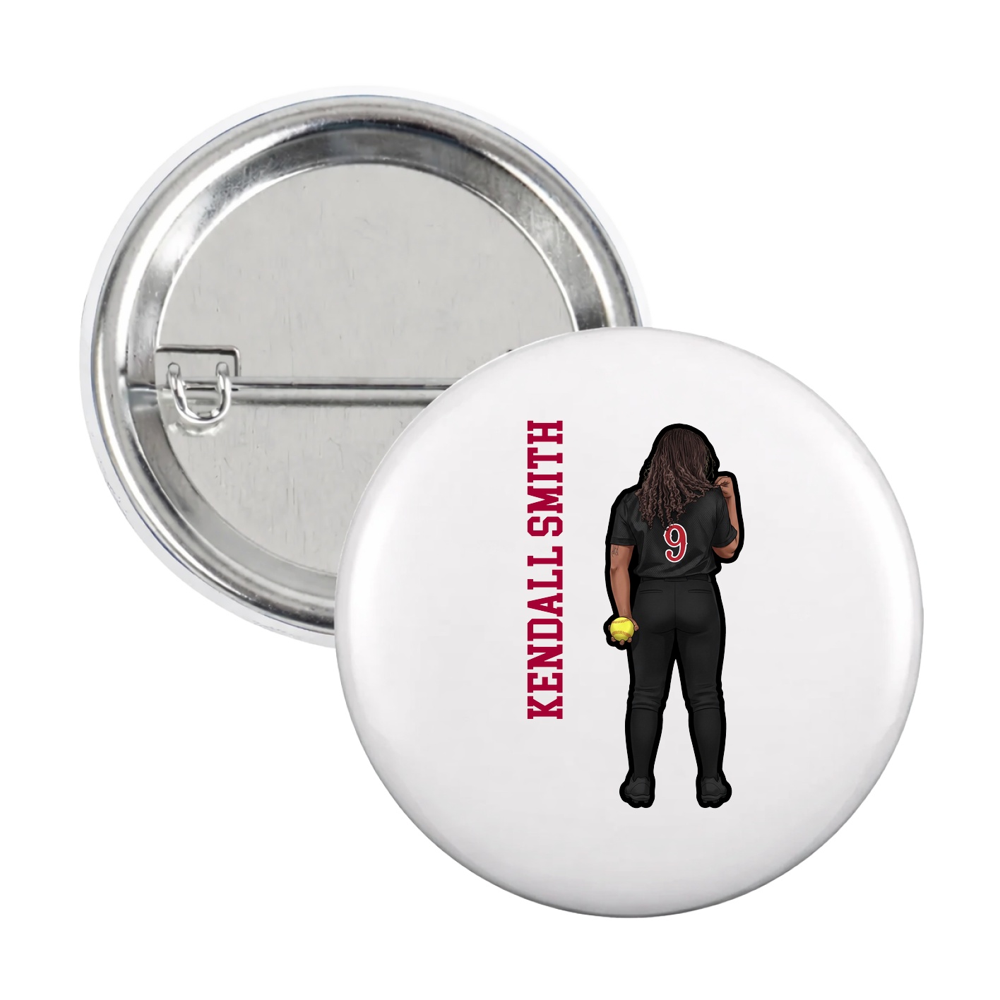 Game Day Button — Name Vertical in White