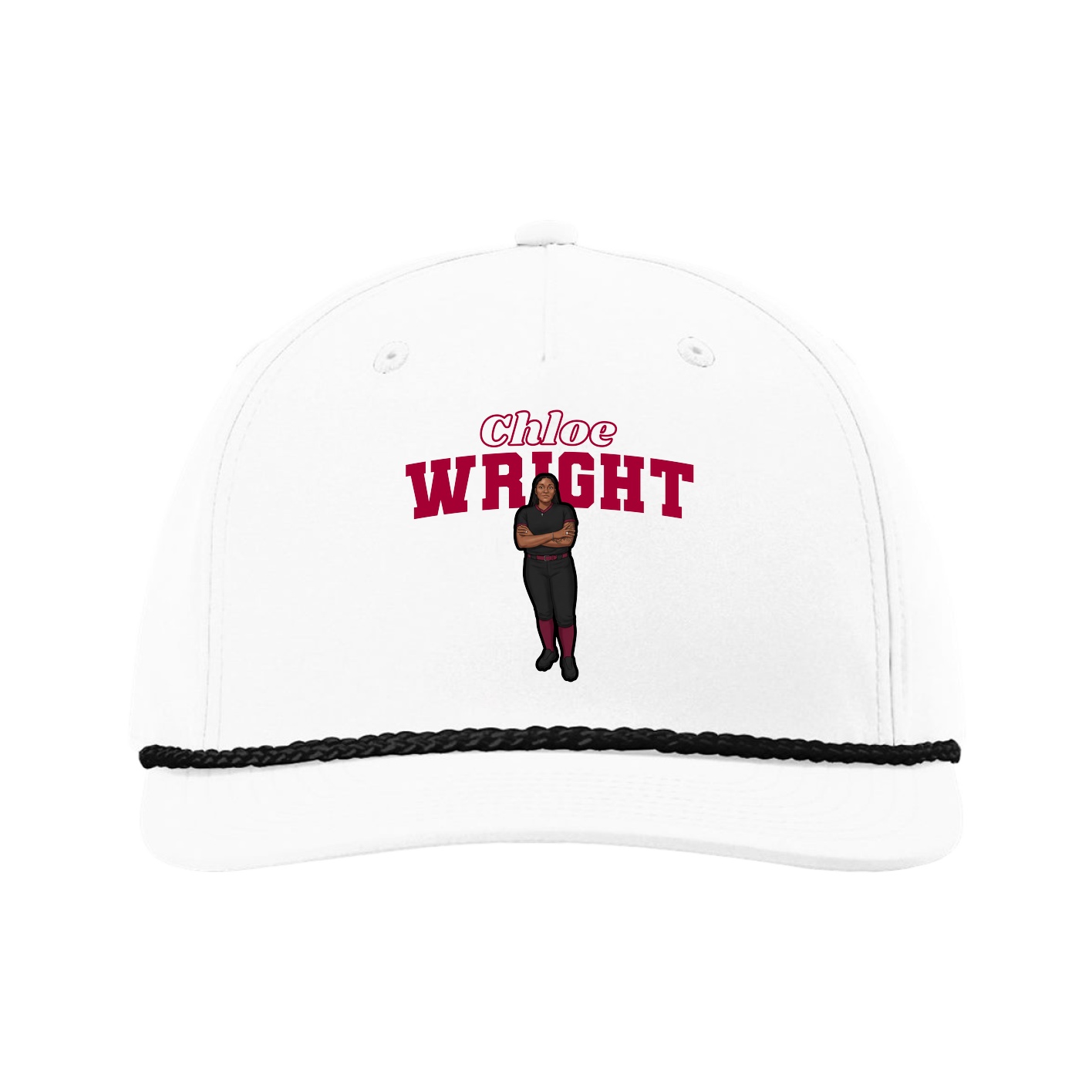 Five-Panel Classic Rope Cap — Name Arch in White
