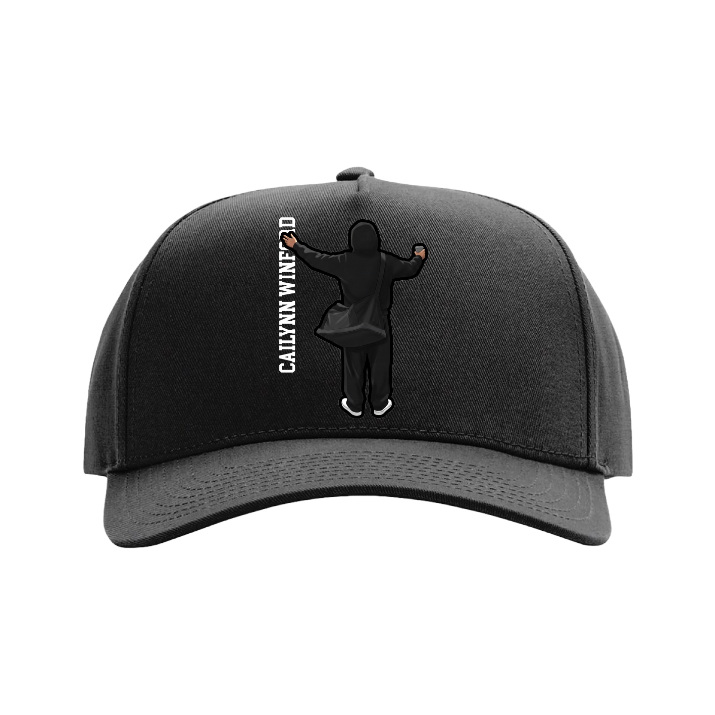 Full Fabric Five-Panel Champ Cap — Name Vertical in Black