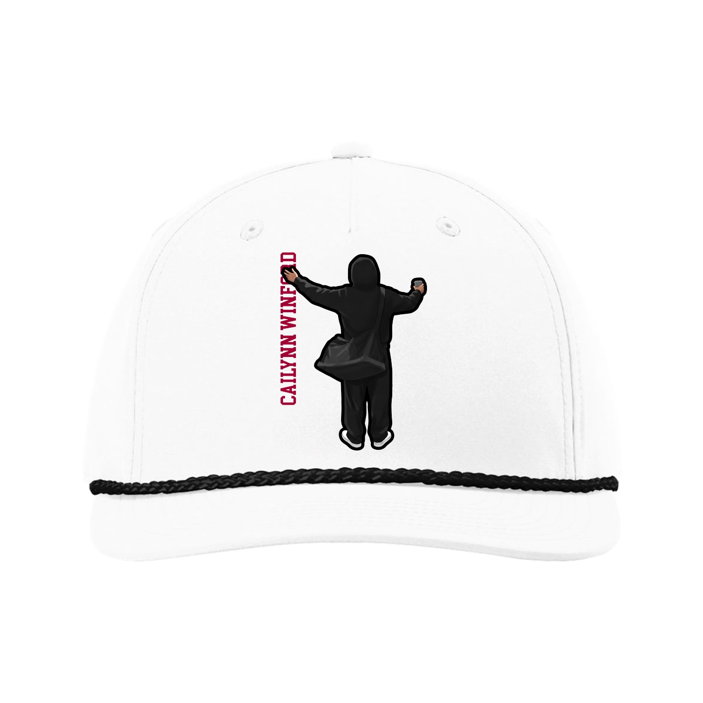 Five-Panel Classic Rope Cap — Name Vertical in White