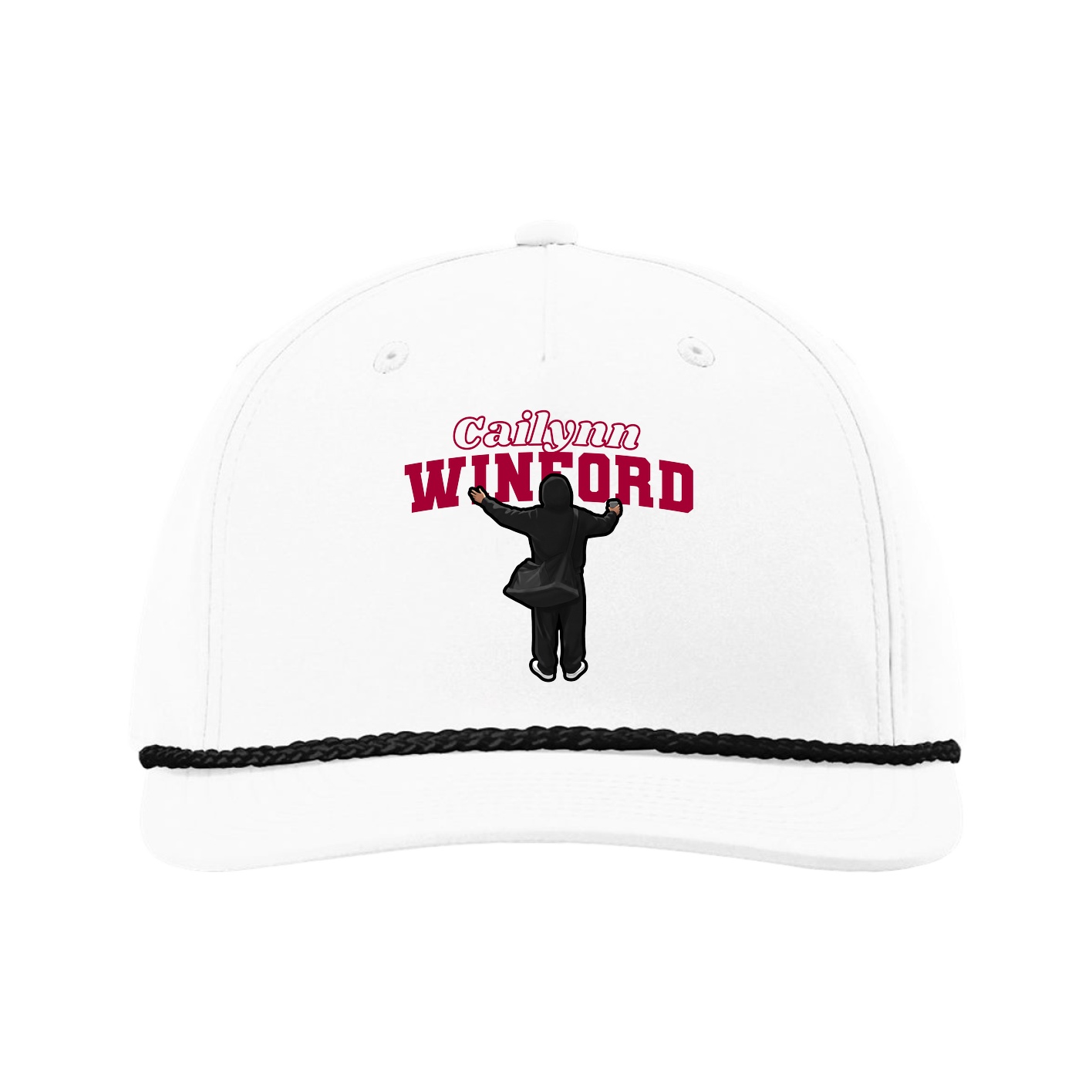 Five-Panel Classic Rope Cap — Name Arch in White