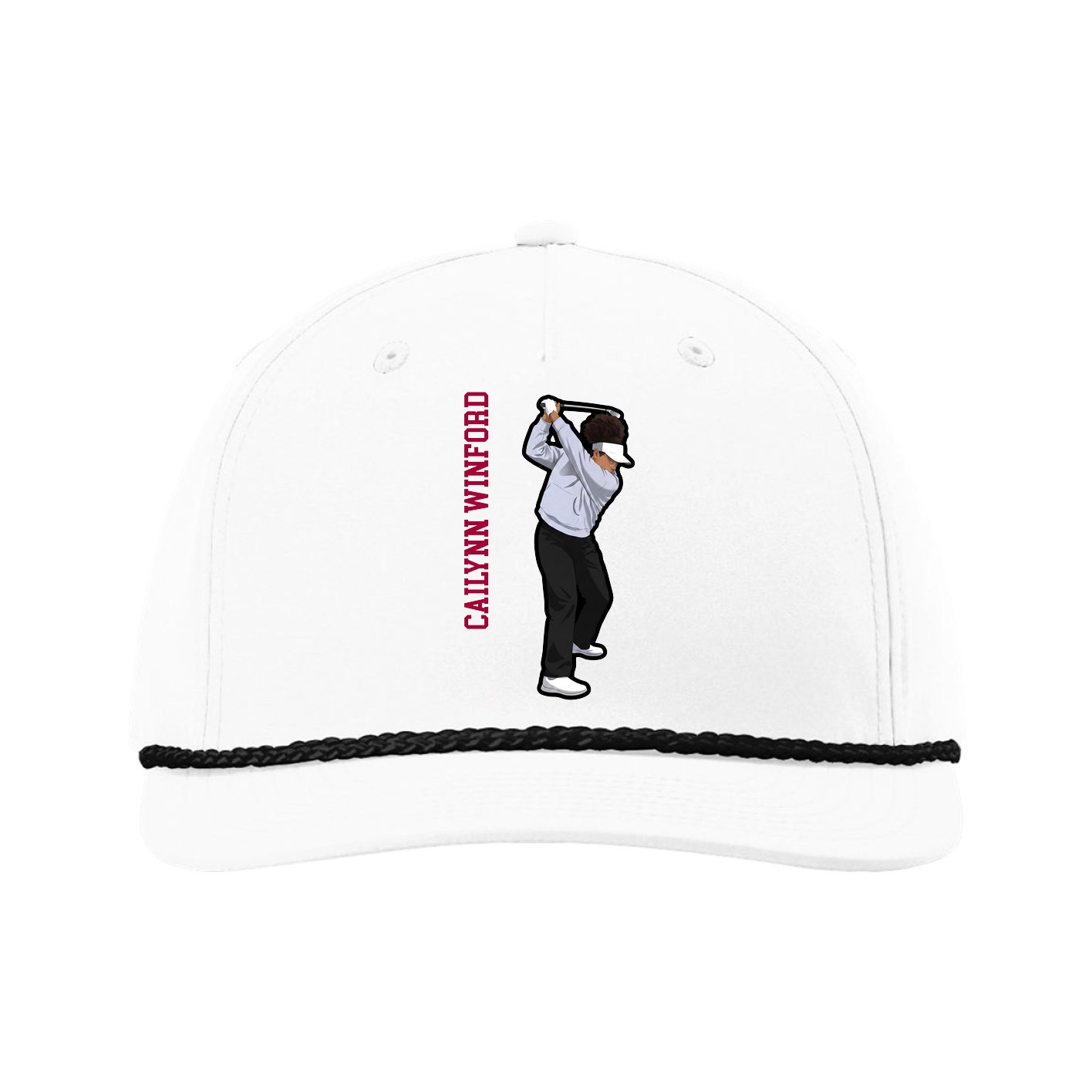 Five-Panel Classic Rope Cap — Name Vertical in White