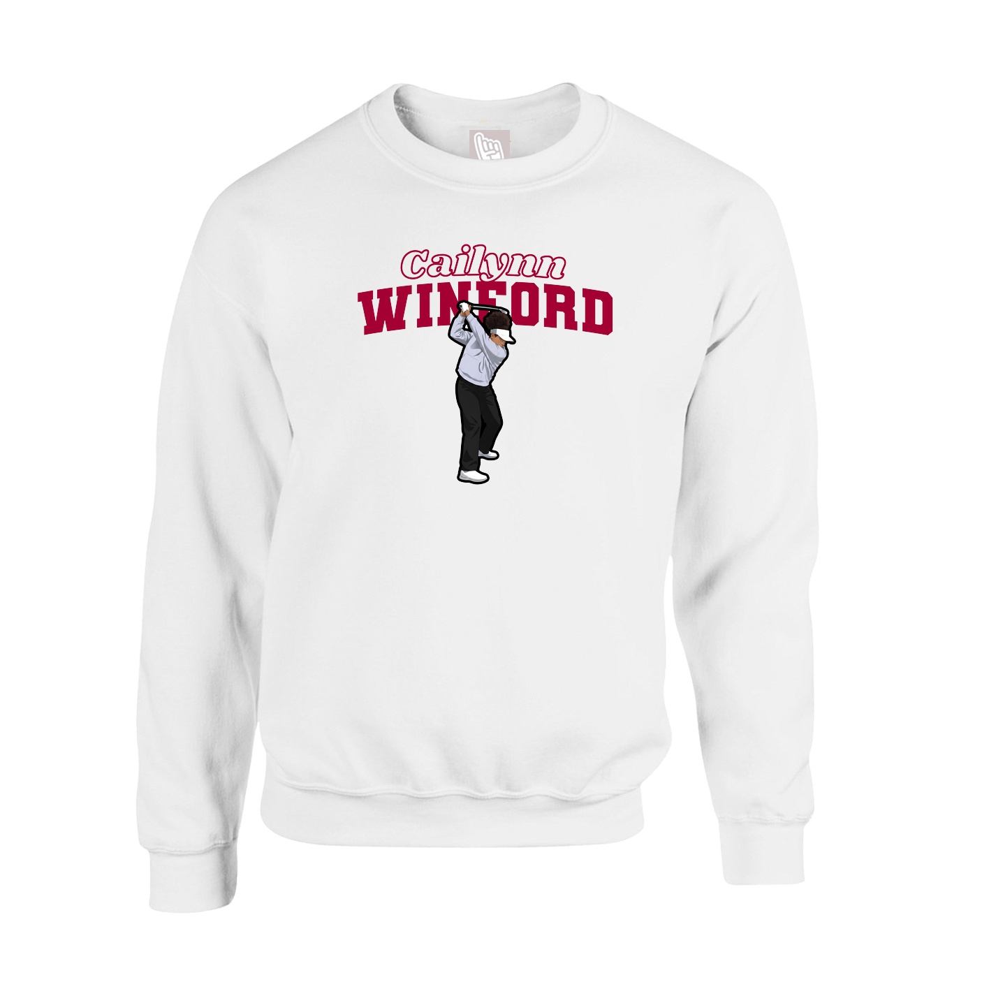Fleece Crew — Name Arch in White