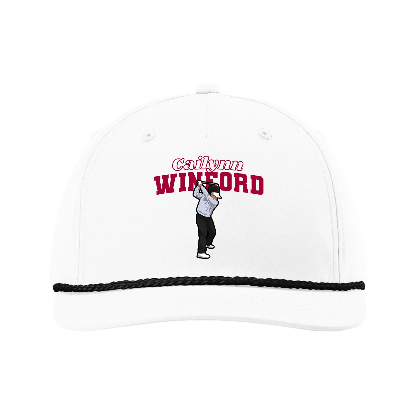 Five-Panel Classic Rope Cap — Name Arch in White
