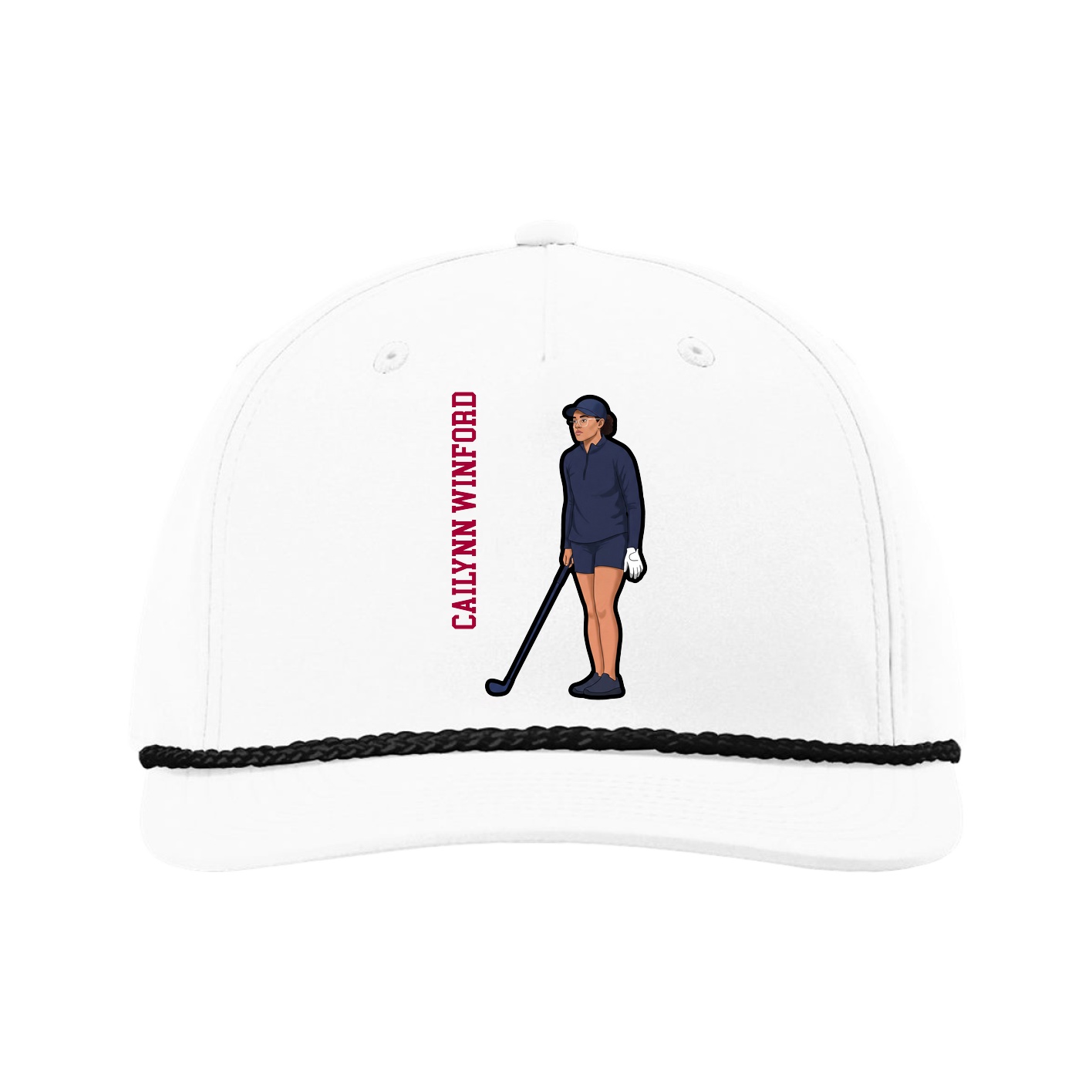 Five-Panel Classic Rope Cap — Name Vertical in White
