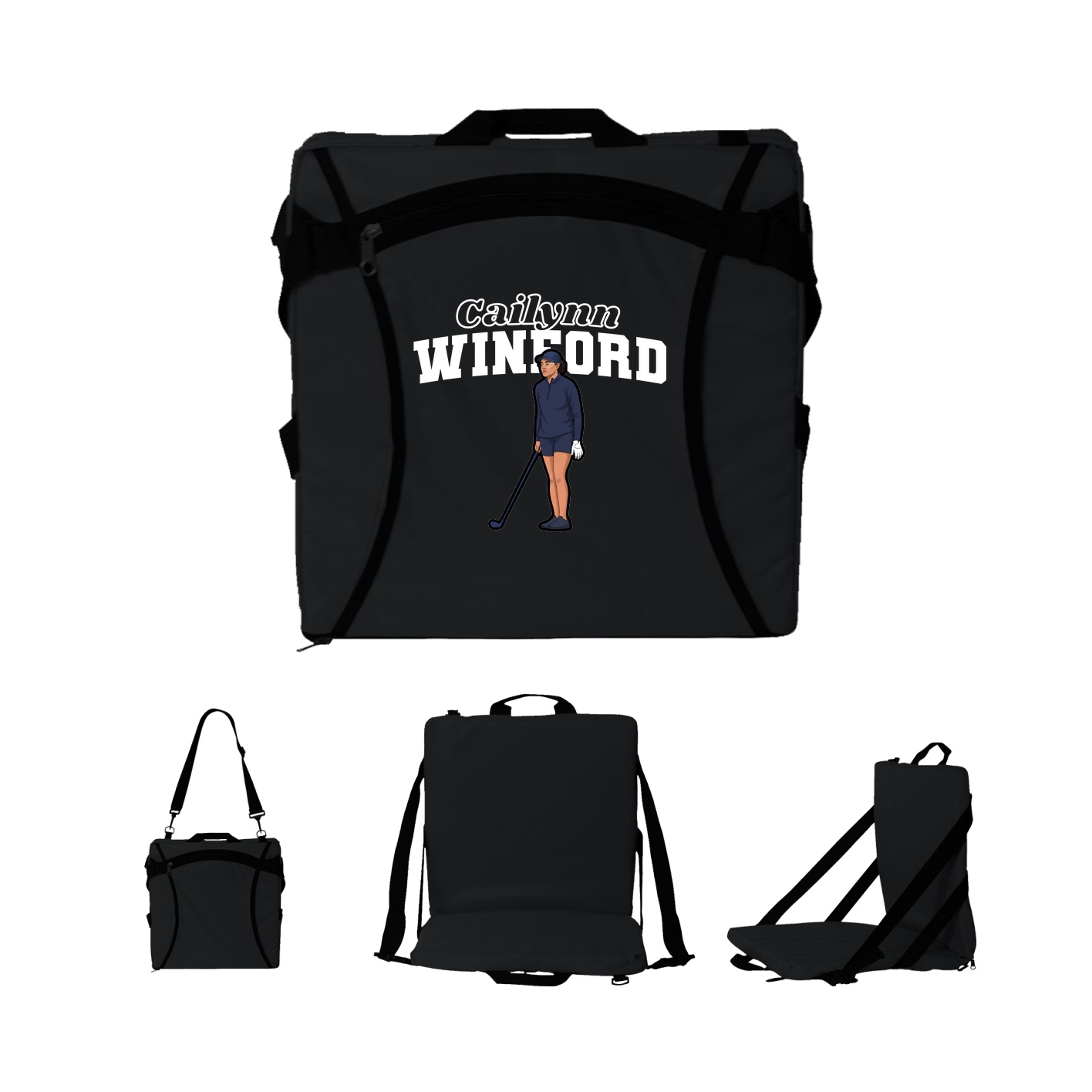 Folding Stadium Seat — Name Arch in Black