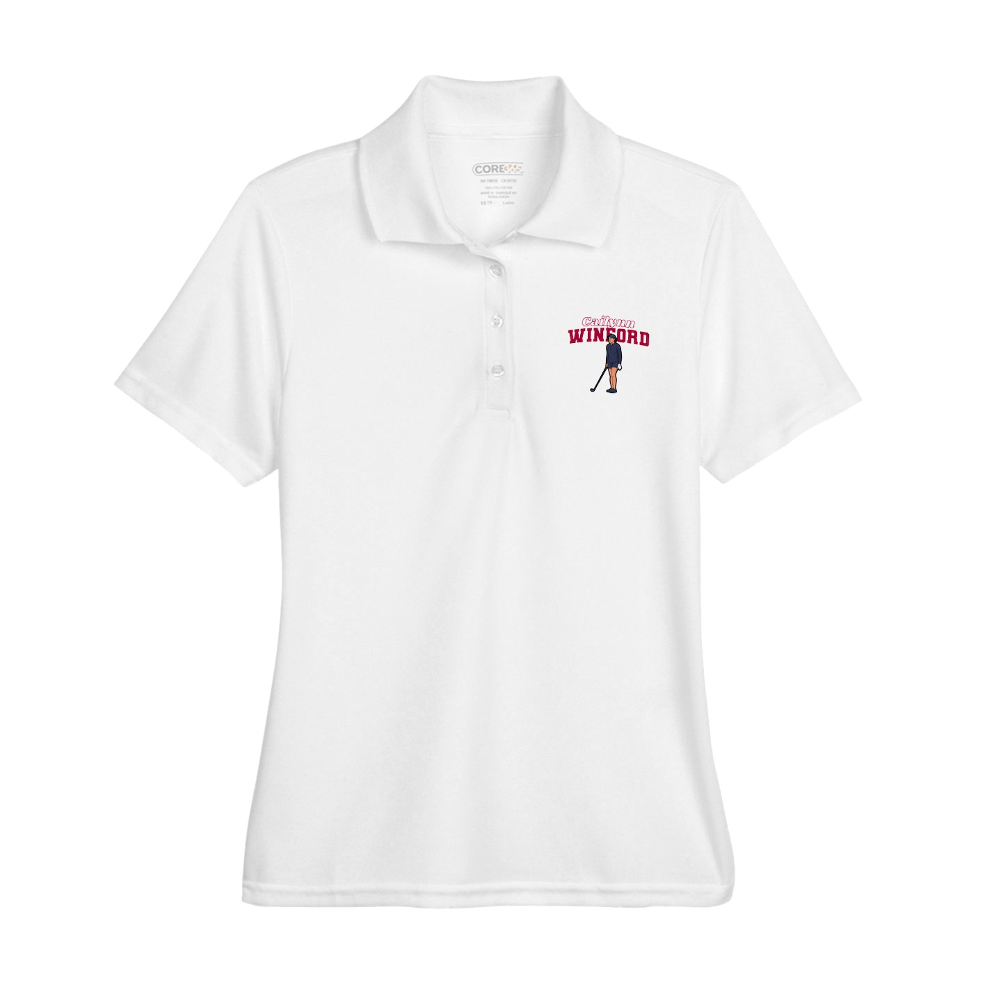 Womens Performance Polo — Name Arch in White