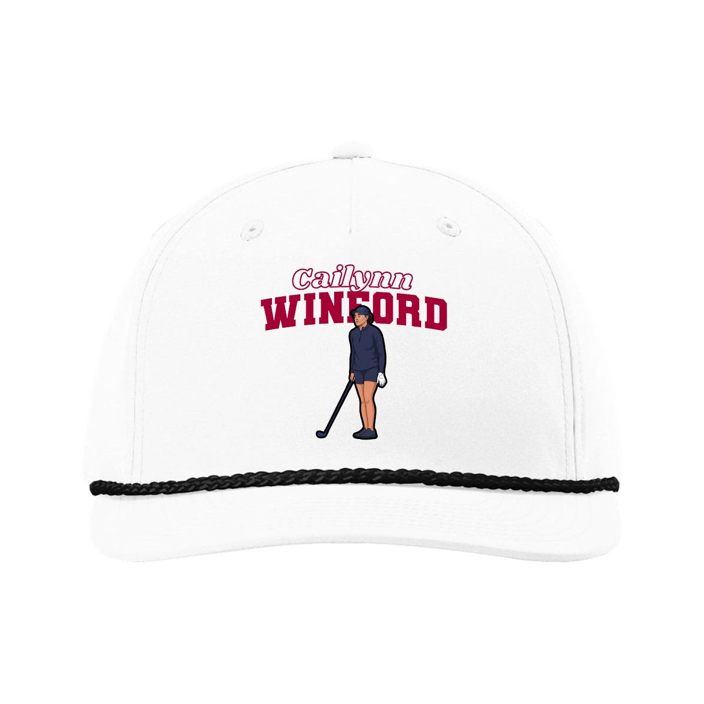 Five-Panel Classic Rope Cap — Name Arch in White