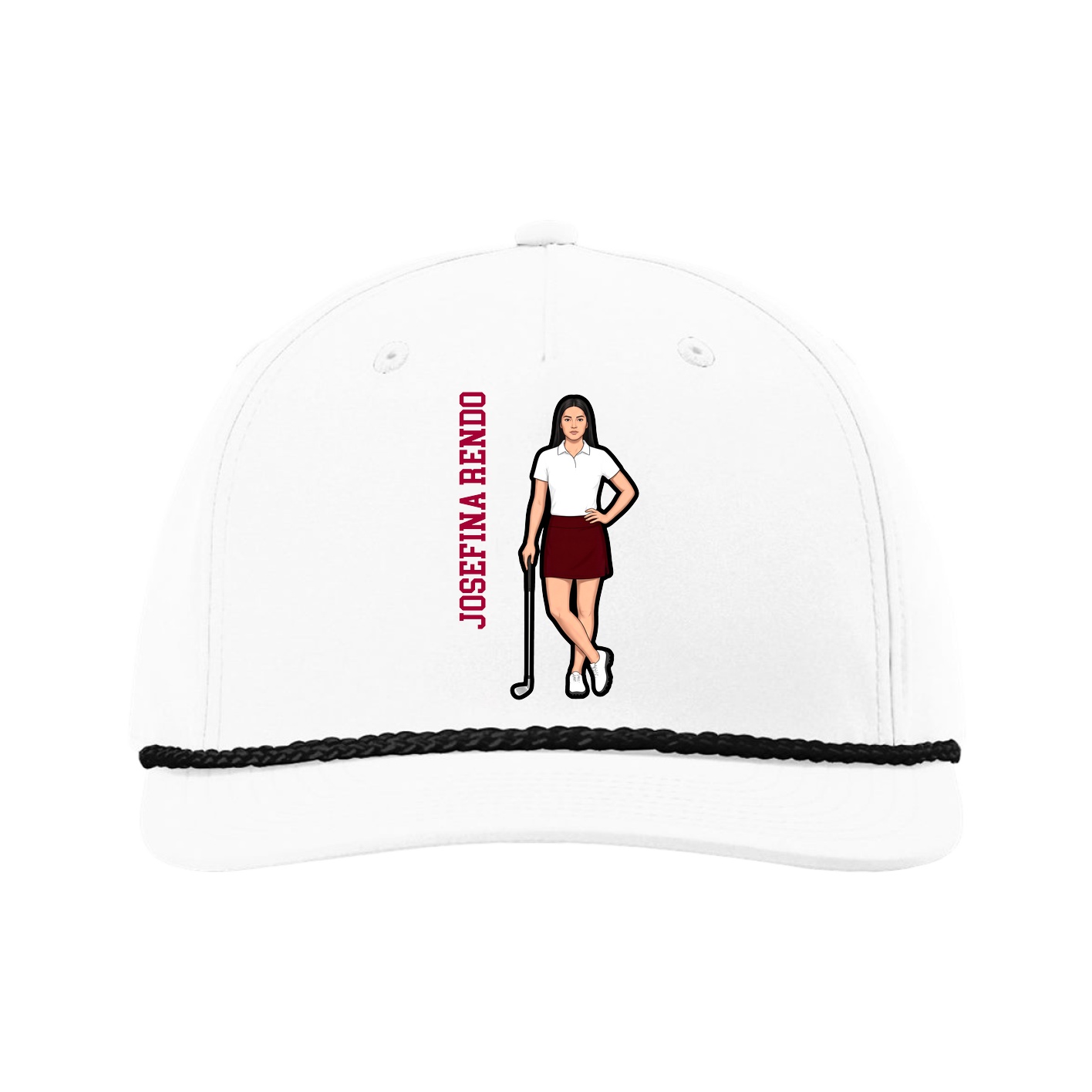 Five-Panel Classic Rope Cap — Name Vertical in White