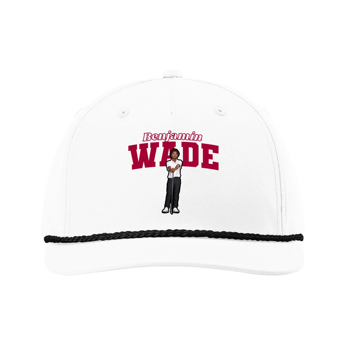 Five-Panel Classic Rope Cap — Name Arch in White