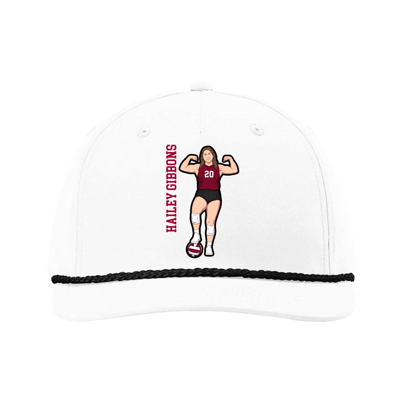 Five-Panel Classic Rope Cap — Name Vertical in White