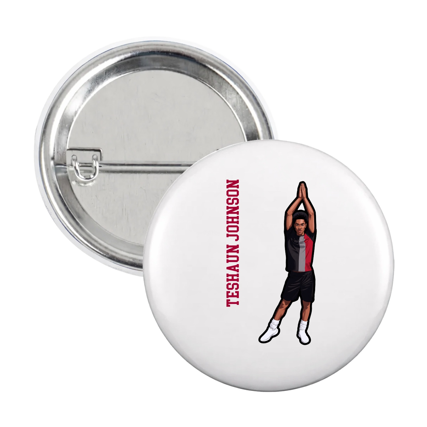 Game Day Button — Name Vertical in White