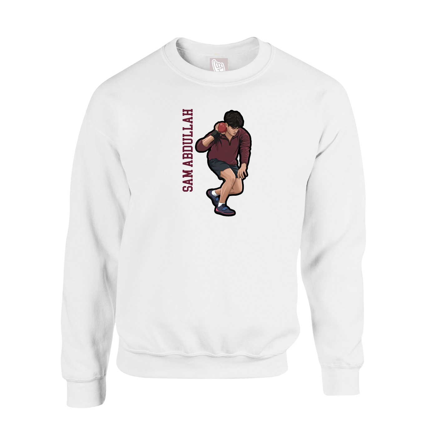 Fleece Crew — Name Vertical in White