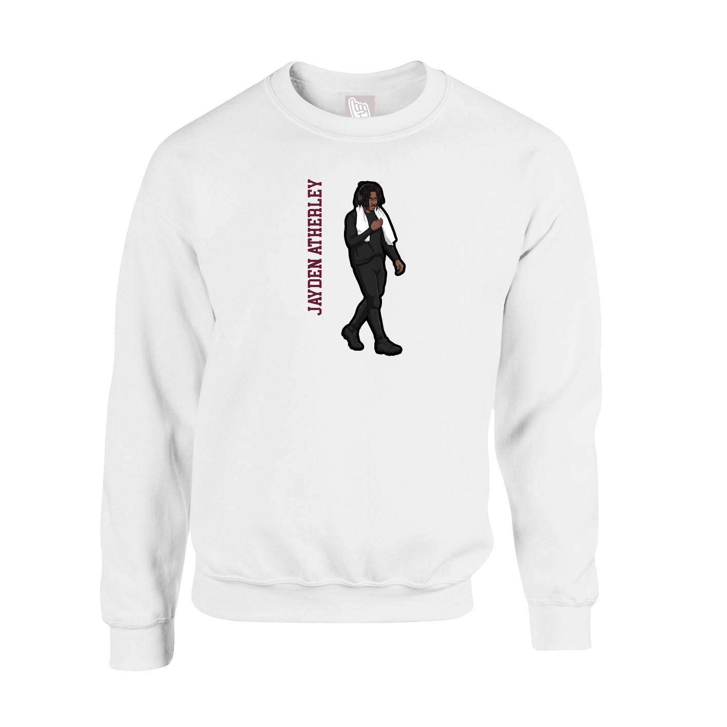 Fleece Crew — Name Vertical in White