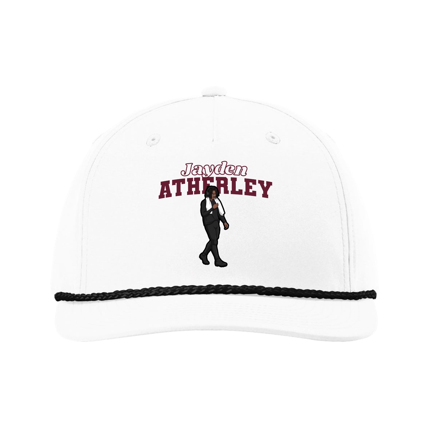 Five-Panel Classic Rope Cap — Name Arch in White