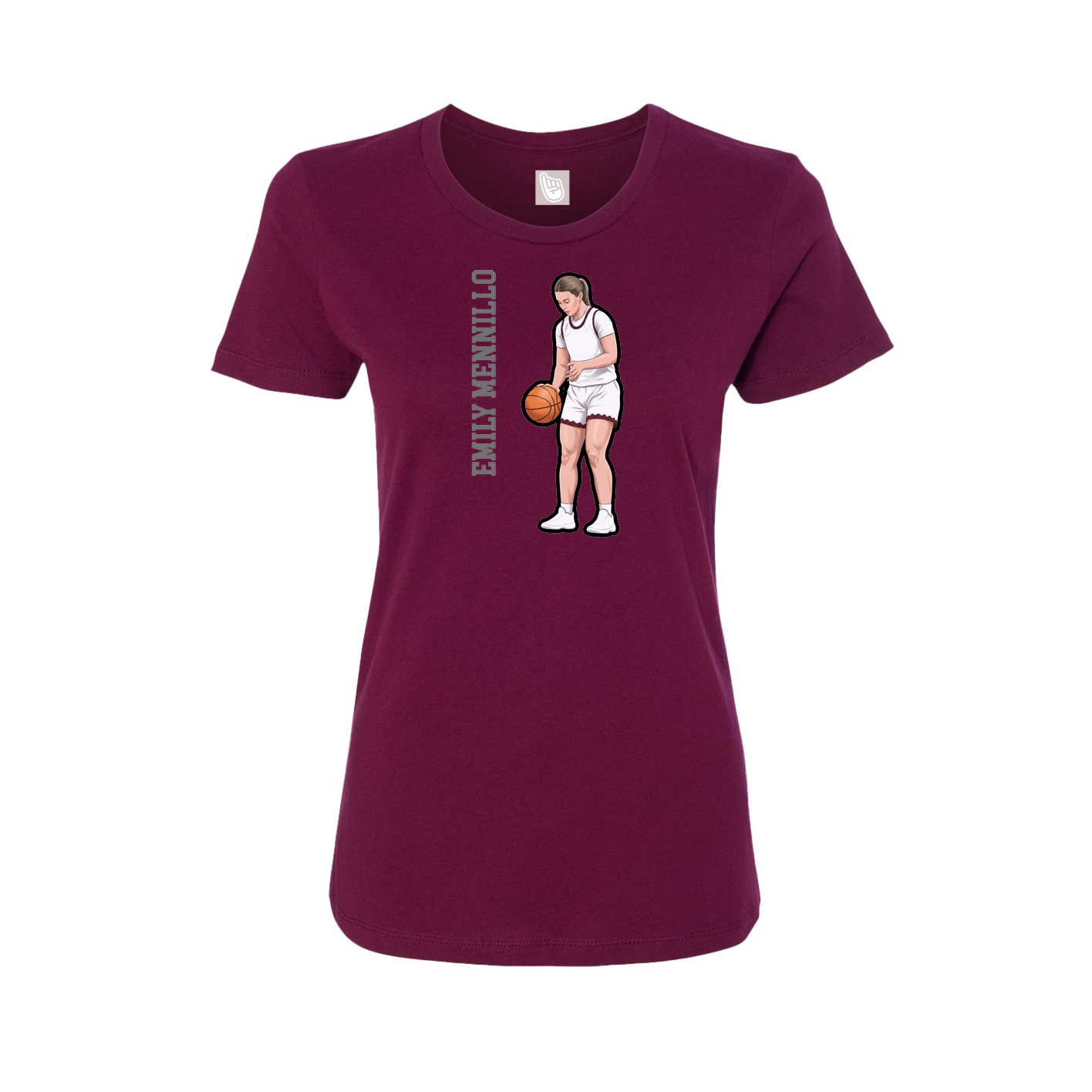 Fitted Women's Tee — Name Vertical in Maroon