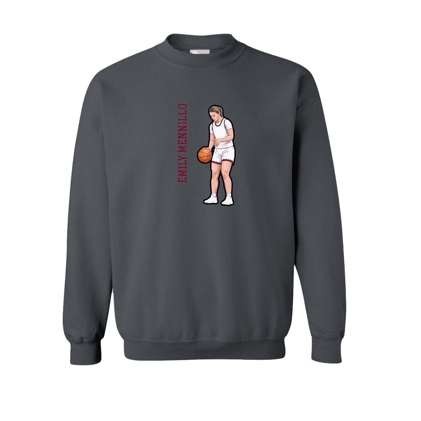 Fleece Crew — Name Vertical in Grey