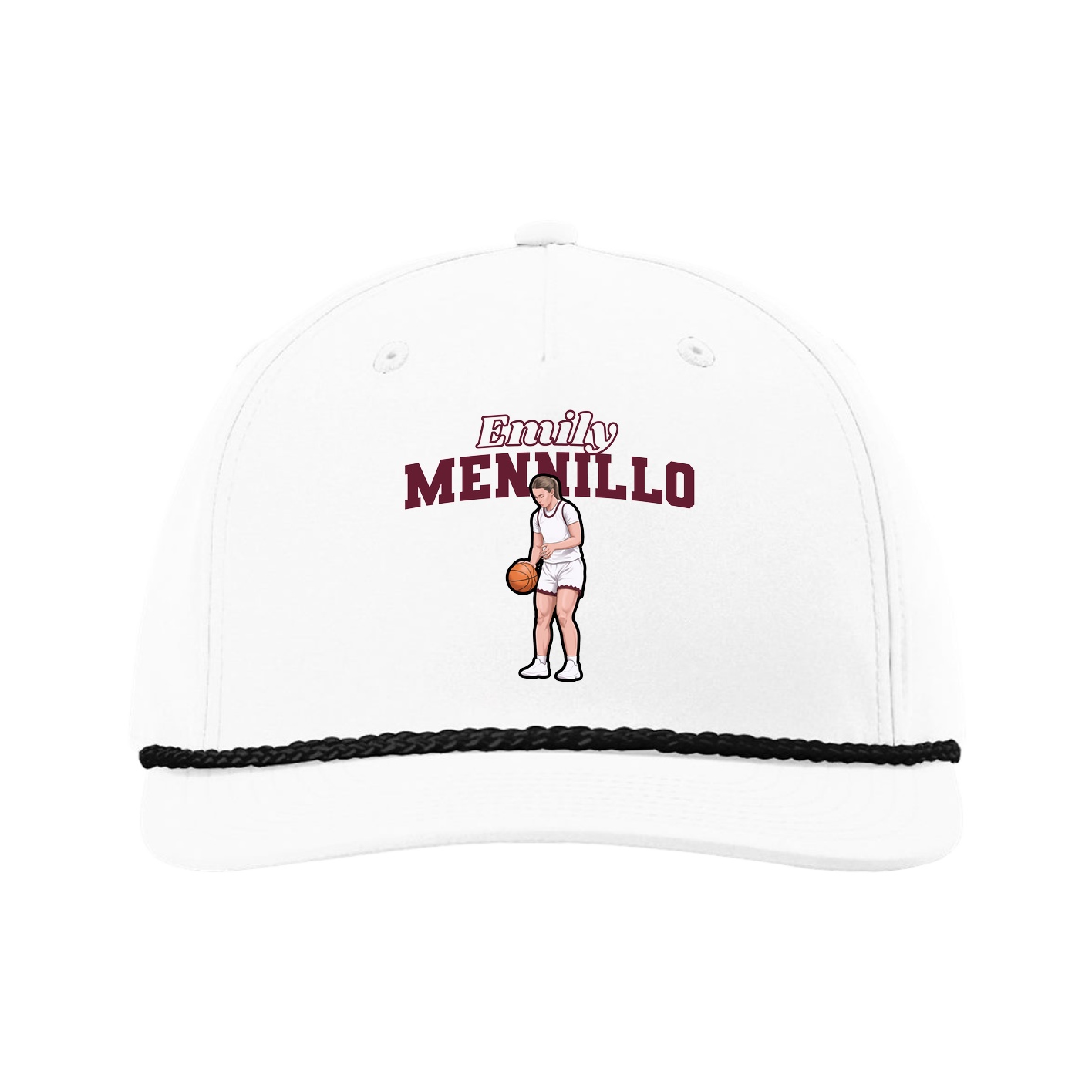 Five-Panel Classic Rope Cap — Name Arch in White