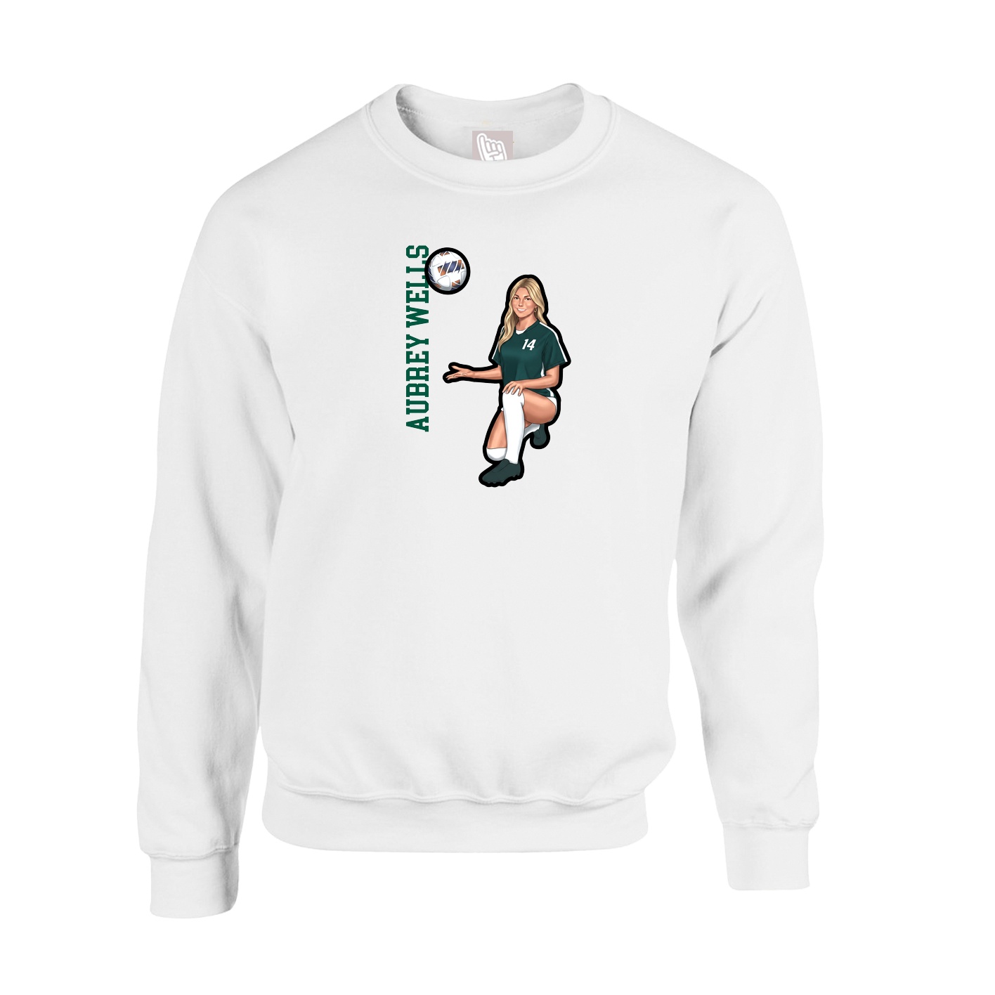 Fleece Crew — Name Vertical in White