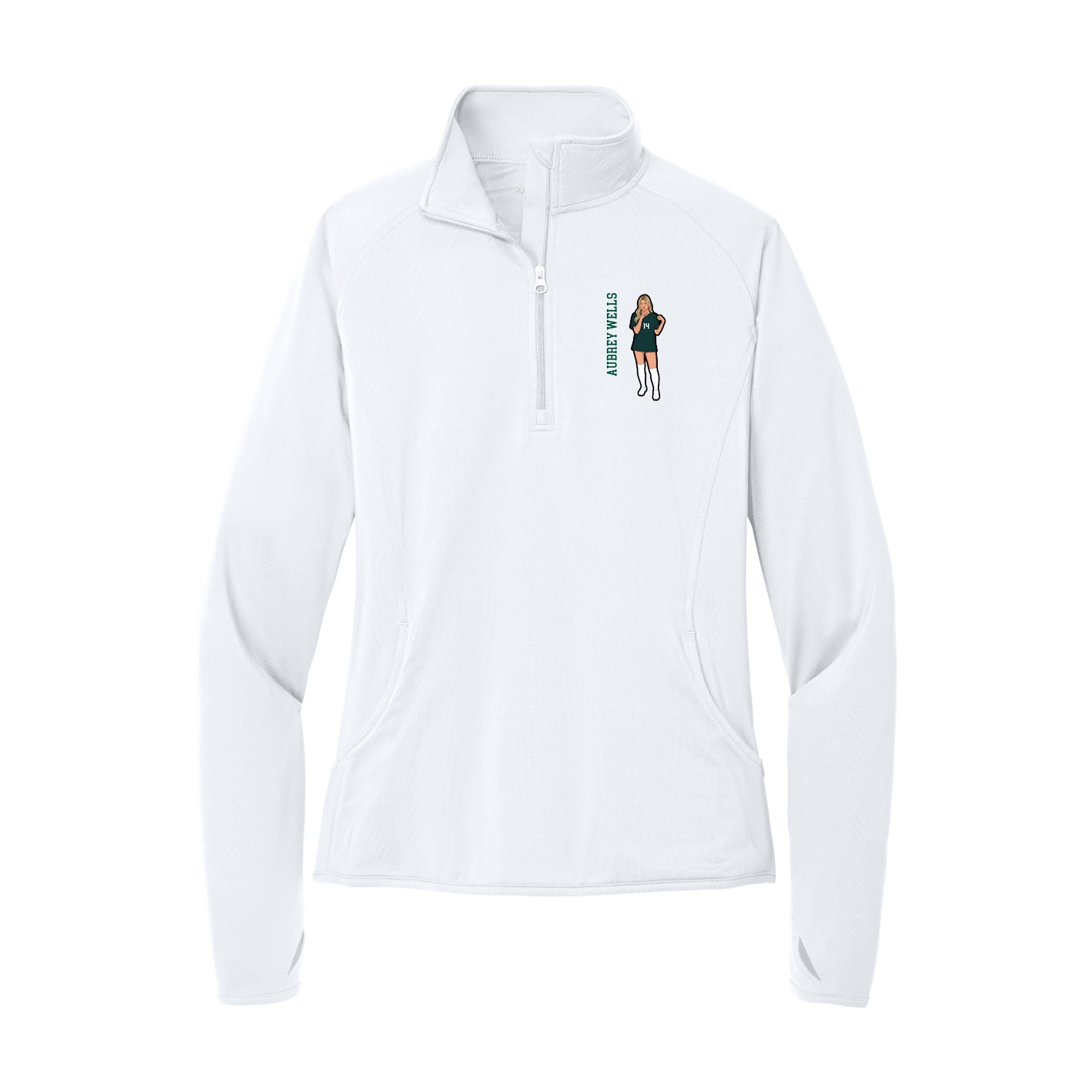 Women's Q-Zip Pullover — Name Vertical in White