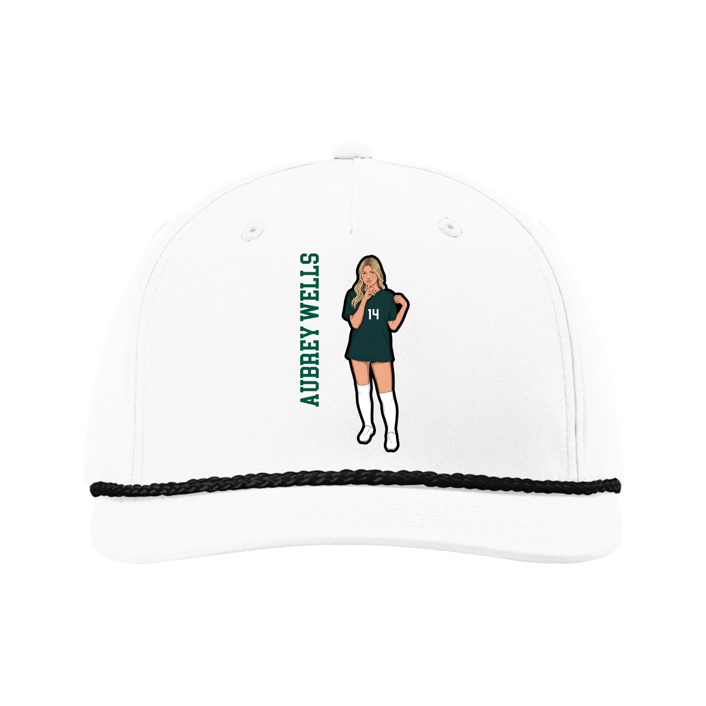 Five-Panel Classic Rope Cap — Name Vertical in White