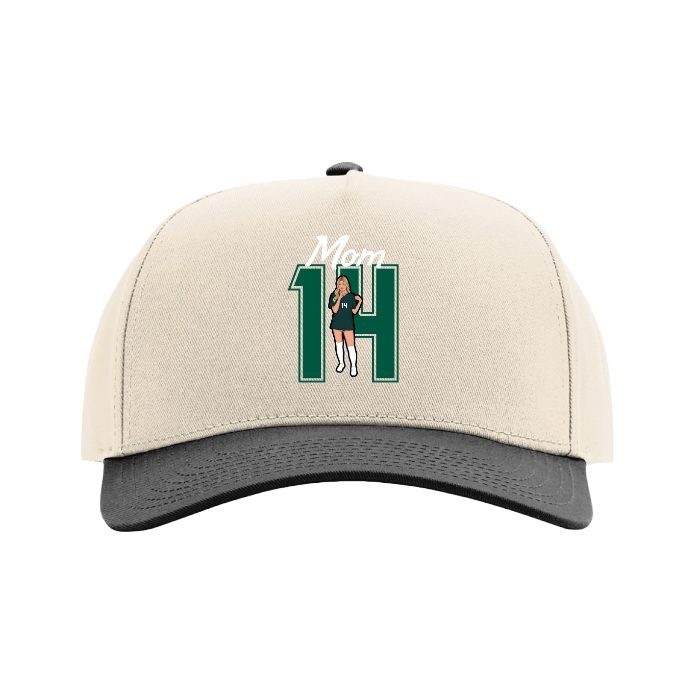 Full Fabric Five-Panel Champ Cap — Mothers Day Shirsey in Cream/Black