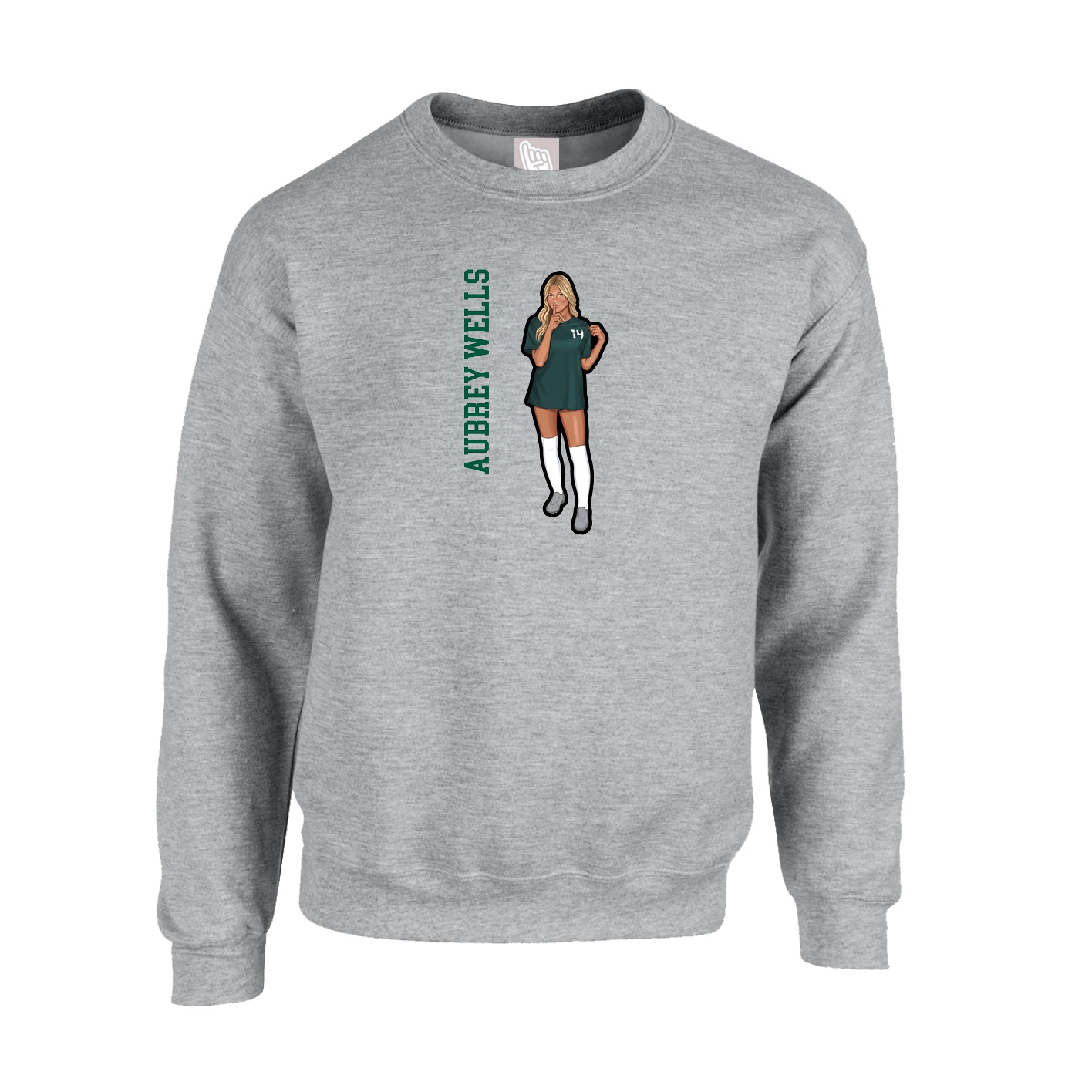 Fleece Crew — Name Vertical in Grey