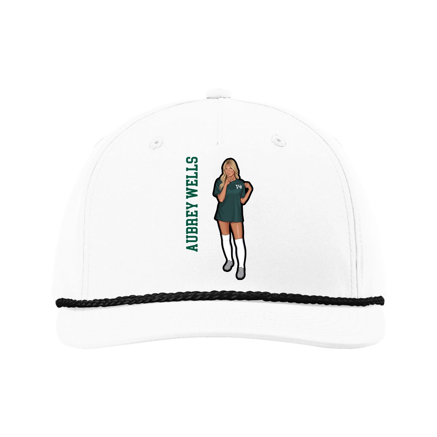 Five-Panel Classic Rope Cap — Name Vertical in White
