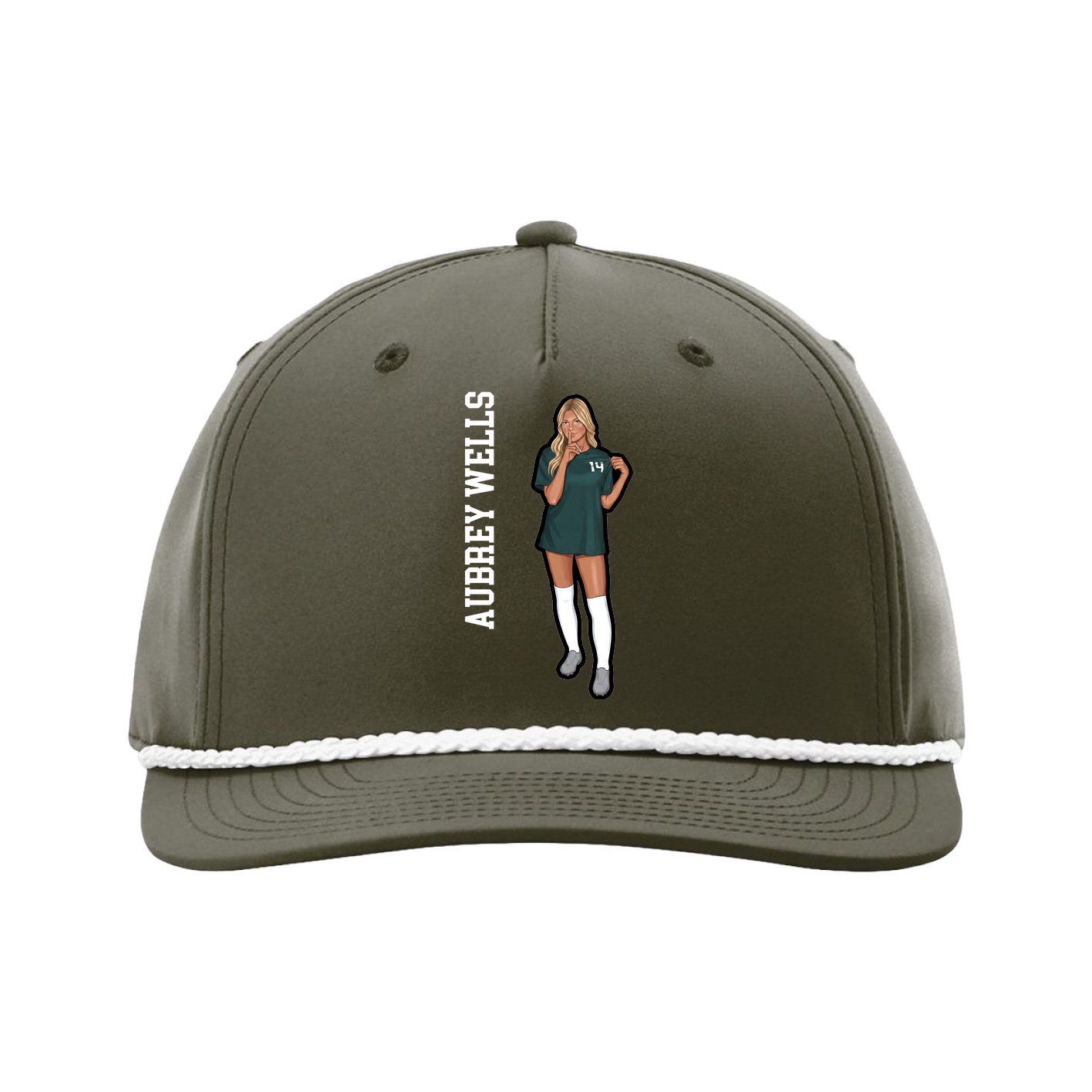 Five-Panel Classic Rope Cap — Name Vertical in Green