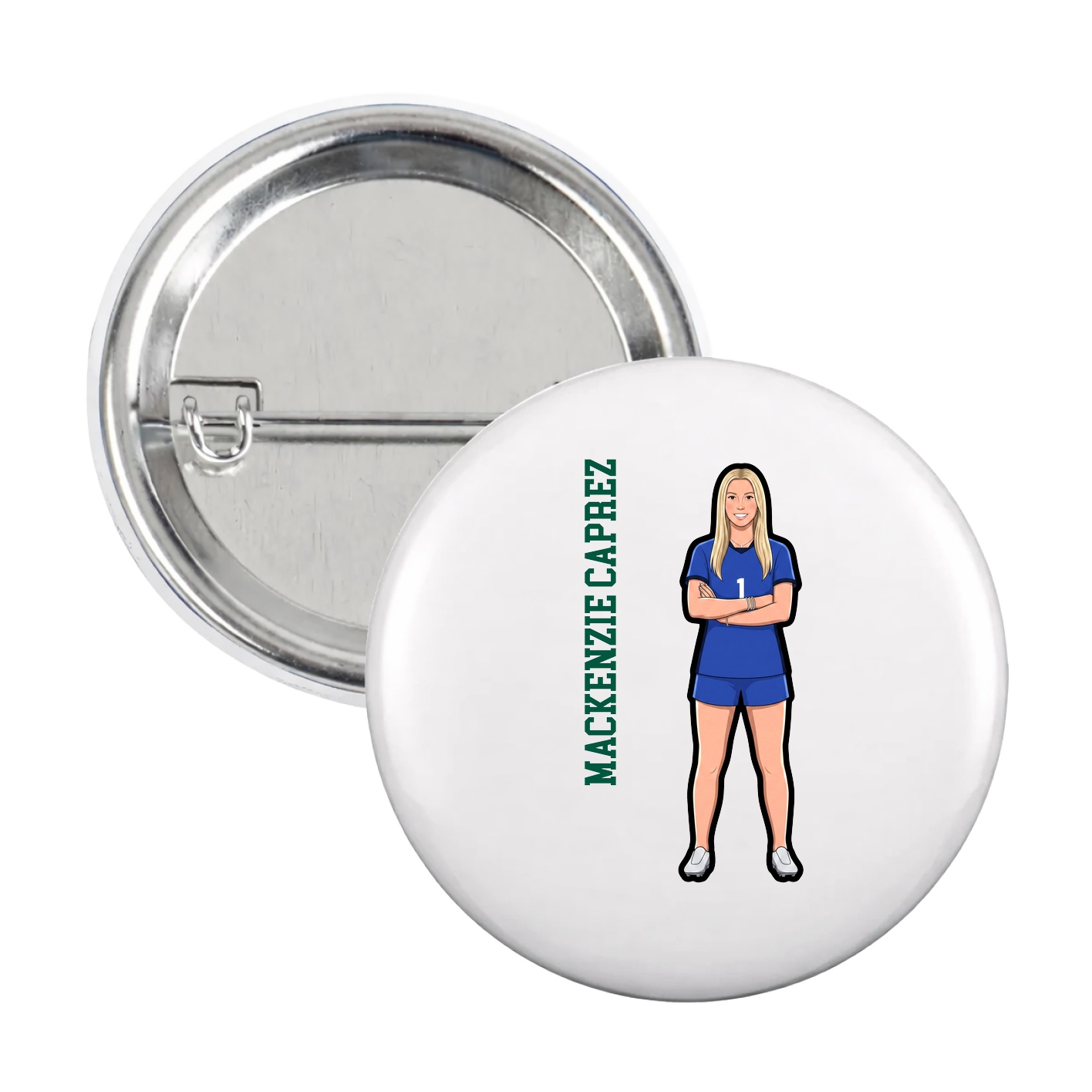 Game Day Button — Name Vertical in White